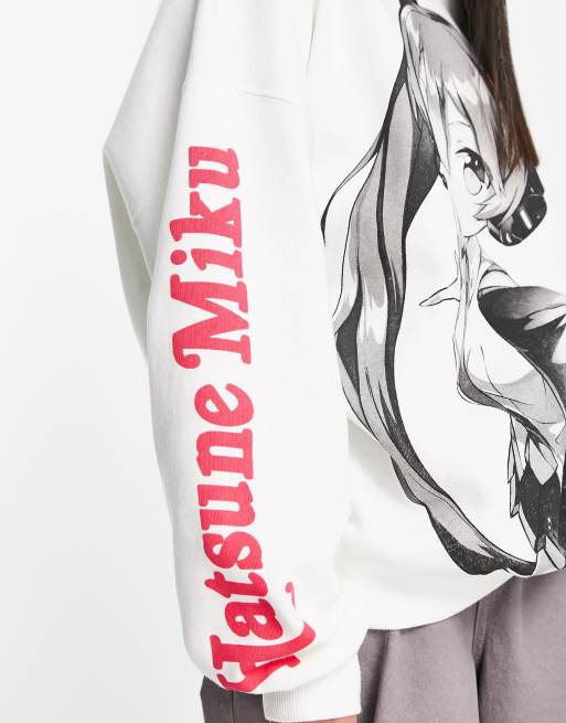 Pull Bear oversized manga print hoodie in white