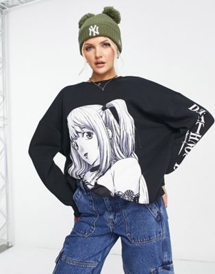 Pull&Bear oversized manga print sweatshirt in black