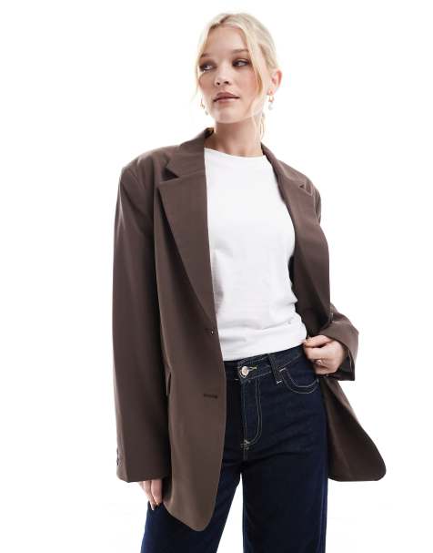 Pull&Bear oversized mansy blazer in dark brown - view 1