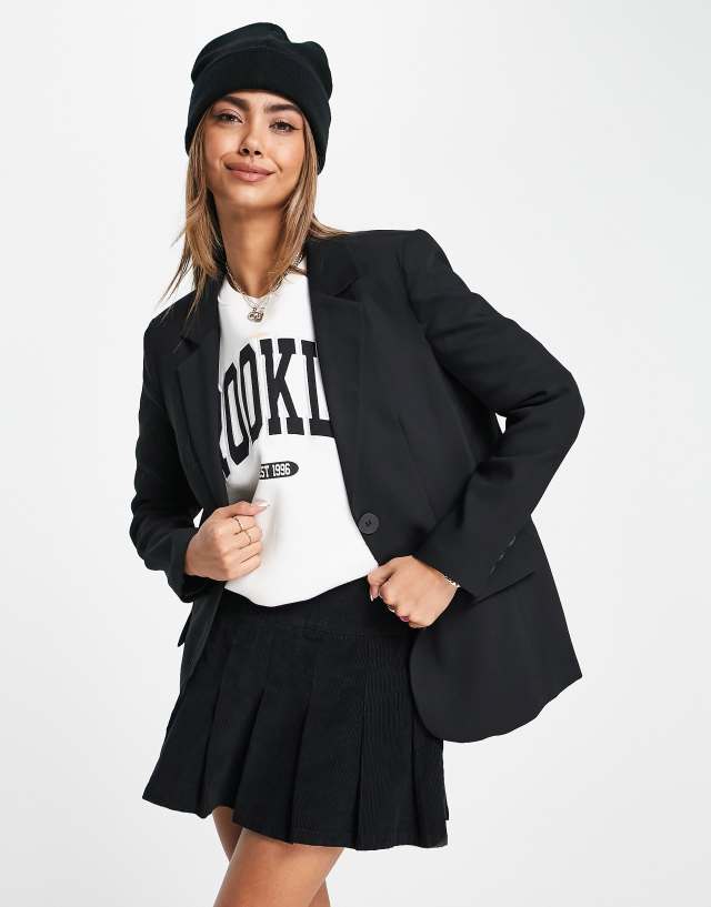 Pull&Bear oversized masculine blazer in black