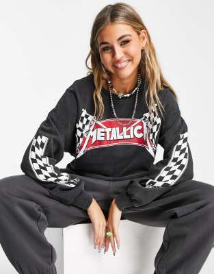 Pull & Bear Oversized Metallica Sweatshirt In Washed Black | ModeSens