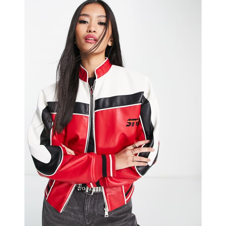 Pull Bear oversized motorcycle bomber jacket in red ASOS