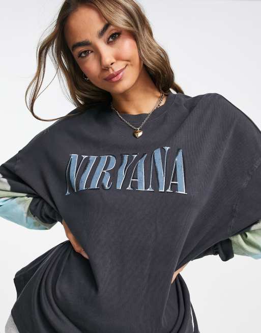 Pullu0026Bear oversized nirvana sweatshirt in blue | ASOS