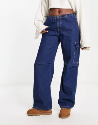 Pull & Bear Oversized Parachute Pants In Dark Blue