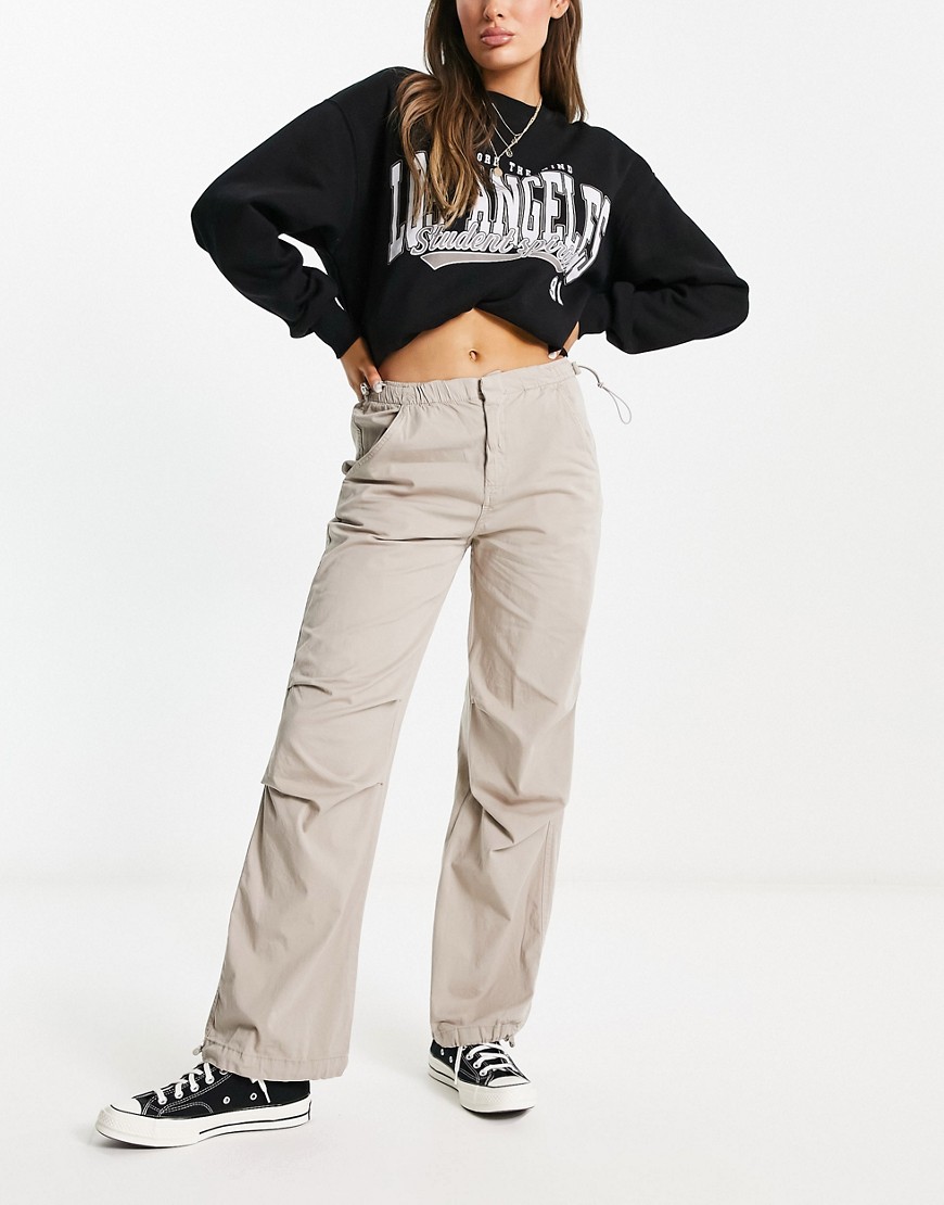 Pull & Bear Oversized Parachute Pants In Stone-neutral