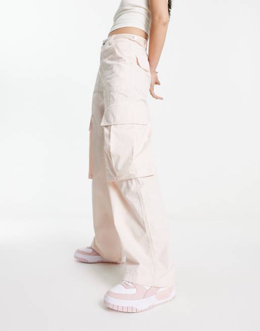 Dusty Pink Casual High-Waisted Parallel Cargo Trouser Pants for