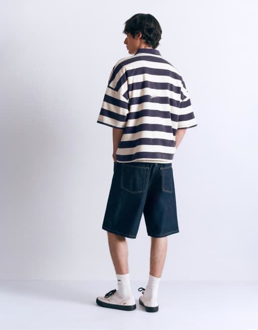 Pull&Bear - Oversized poloskjorte med blå striber og firkantet pasform, 3 af 4