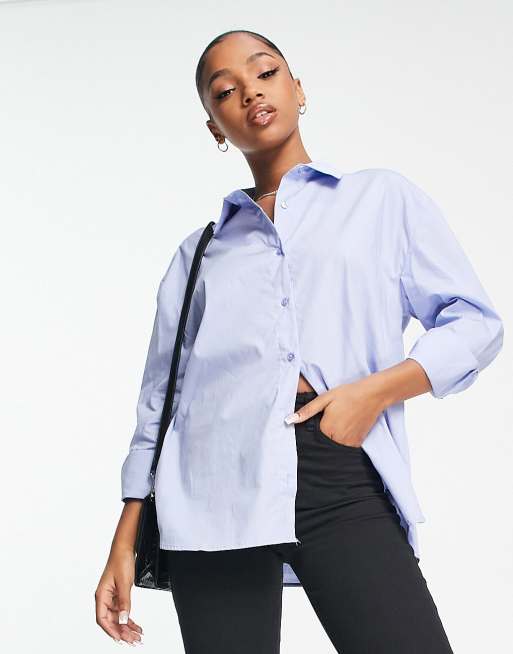 Pull&Bear - Oversized poplin overhemd in lichtblauw