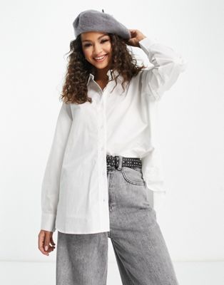 Pull&Bear oversized poplin shirt in white - ASOS Price Checker