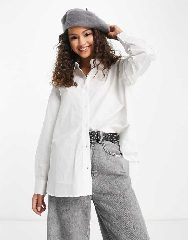 Pull&Bear oversized poplin shirt in white