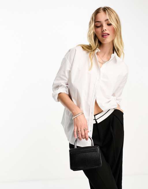 Pull&Bear oversized poplin shirt in white