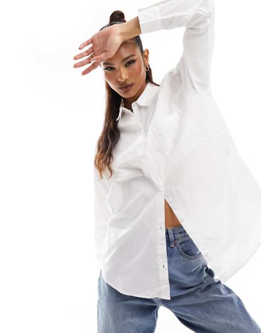 Pull&Bear - Oversized poplin-skjorte i hvid
