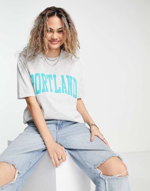Pull&Bear oversized Portland logo t-shirt in grey