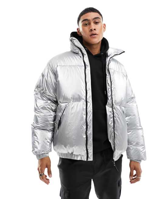 Metallic silver clearance puffer jacket mens