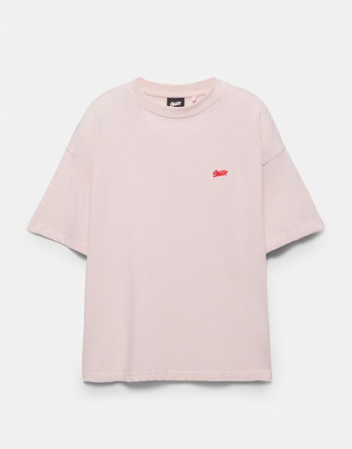 Pull&Bear - Oversized recht T-shirt met logo in roze, 6 van 7