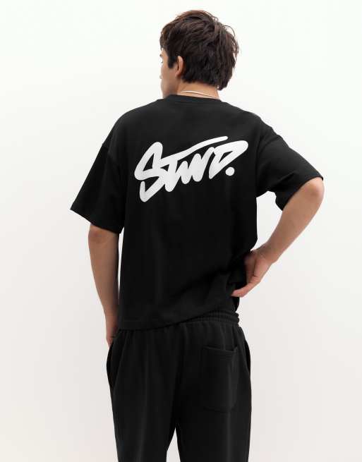 Pull&Bear - Oversized recht T-shirt met STWD-logo in zwart, 2 van 7