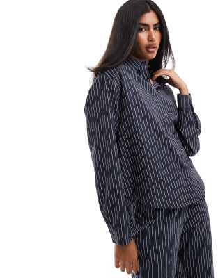 oversized shirt in navy pinstripe - part of a set