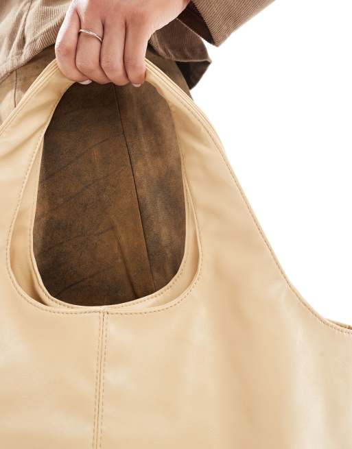 Pull&Bear oversized shopper in buttermilk, 3 of 4