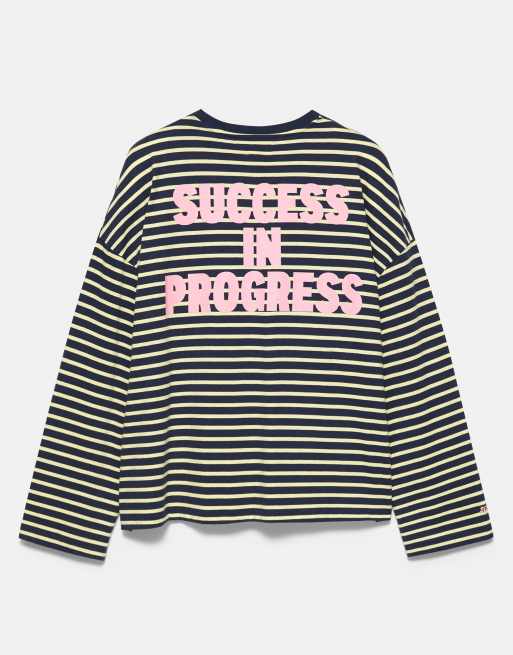 Pull&Bear oversized stribet grafisk T-shirt i navy, 7 af 7