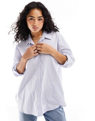 Pull & Bear oversized striped shirt in blue with contrast white stripe