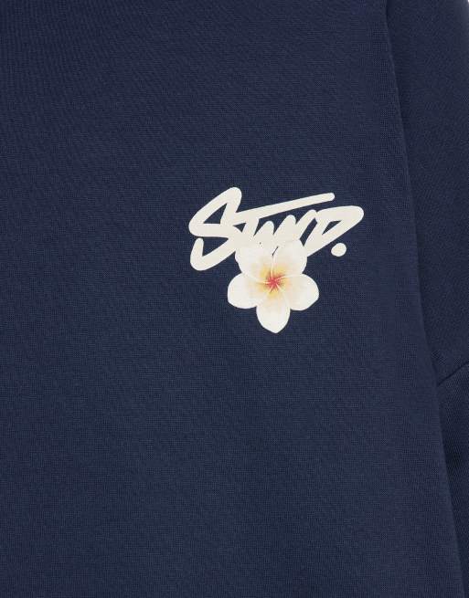 Pull&Bear oversized stwd blomstret T-shirt i navy, 6 af 7