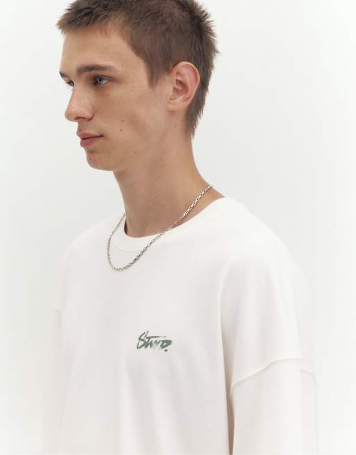 Pull&Bear oversized stwd T-shirt i råhvid, 3 af 5