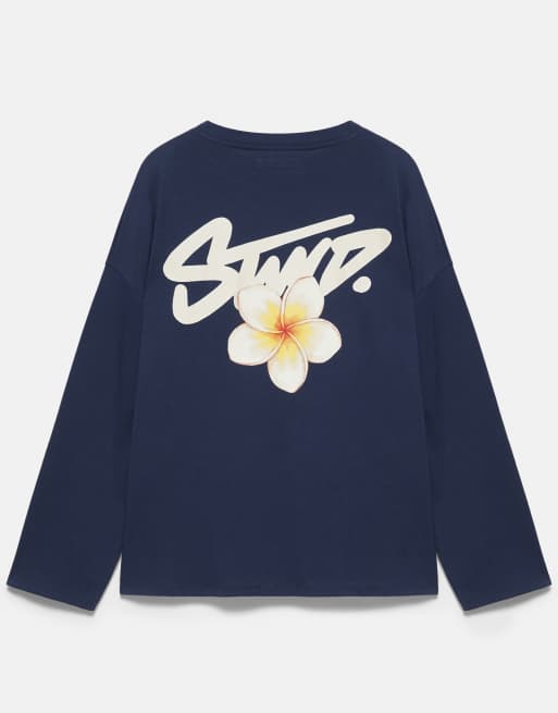 Pull&Bear oversized stwd T-shirt met bloemenprint in navy, 7 van 7
