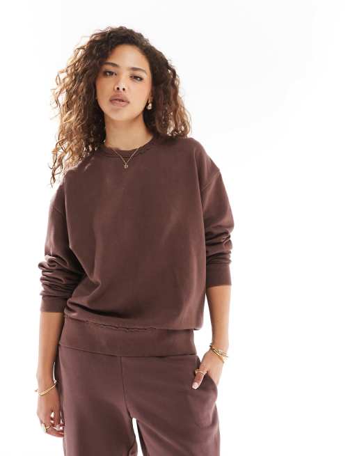 Pull Bear oversized sweat co ord in brown