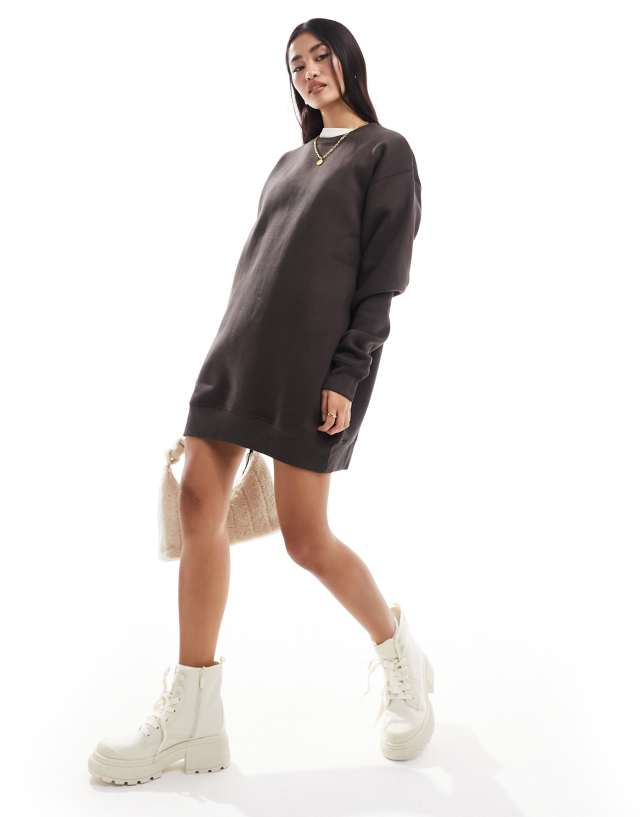 Pull&Bear - oversized sweat dress in chocolate brown