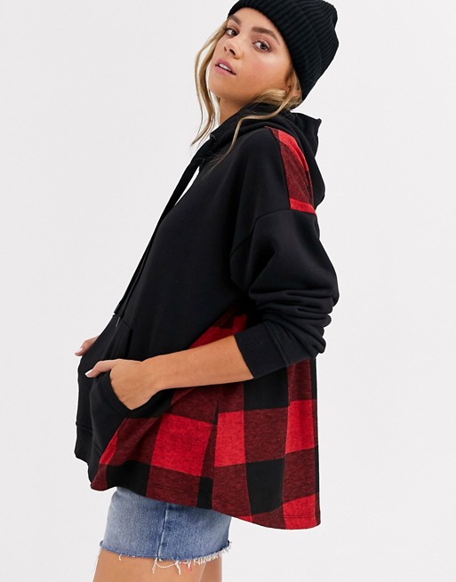 Pull&Bear oversized sweat top with check detail in black