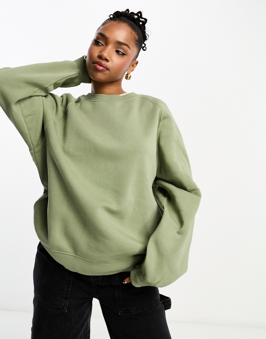 Pull & Bear Oversized Sweater In Washed Khaki-green