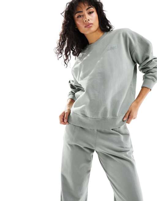 Pull&Bear - Oversized sweater met grafische opdruk in groen met wassing, deel van co-ord set
