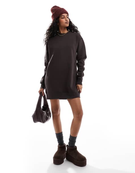 Pull&Bear oversized sweatshirt dress in chocolate brown - view 1