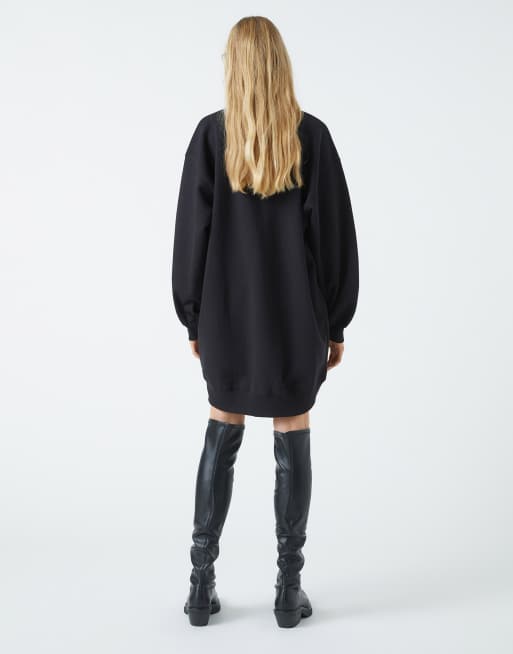 Pull&Bear oversized sweatshirt dress in washed black ASOS