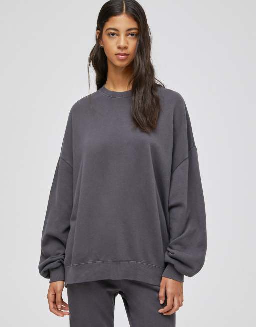 Pull Bear oversized sweatshirt set in dark gray