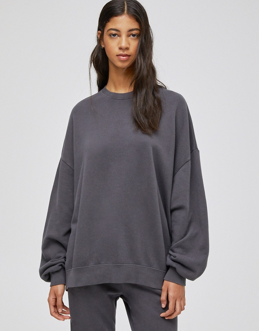 Pull & Bear oversized sweatshirt set in dark gray-Grey