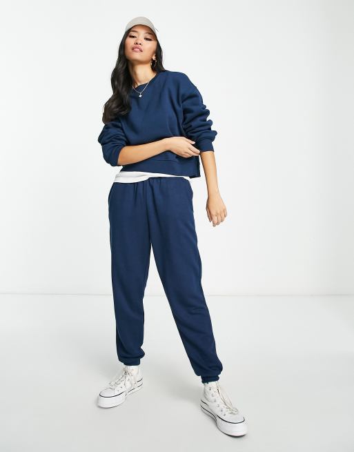 Pull&Bear oversized sweatshirt & sweatpants set in navy