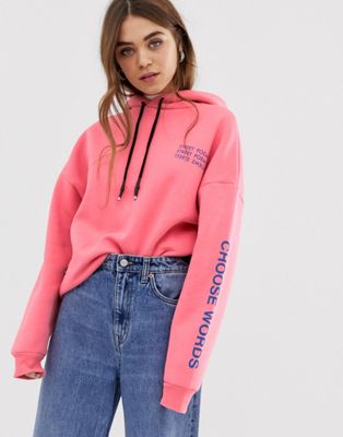 Pull&Bear oversized sweatshirt with slogan in pink | ASOS