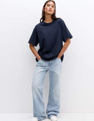 Pull&Bear oversized t-shirt in navy - view 1