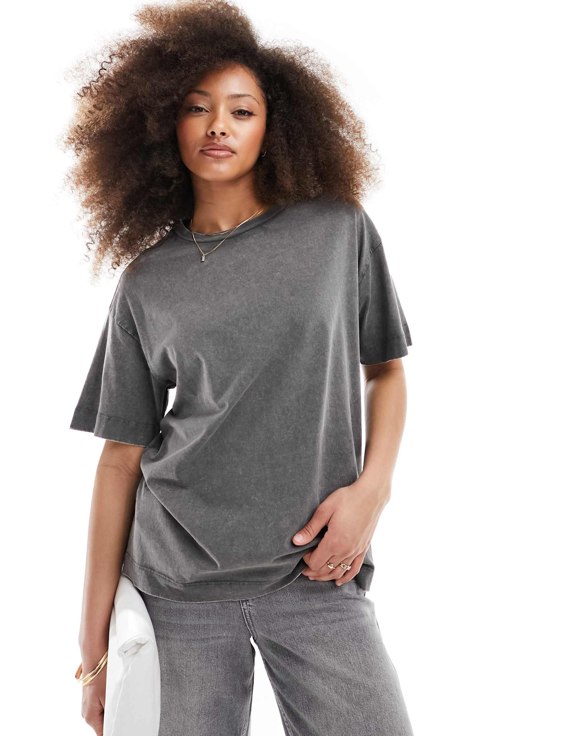 pull&bear oversized t-shirt in washed gray