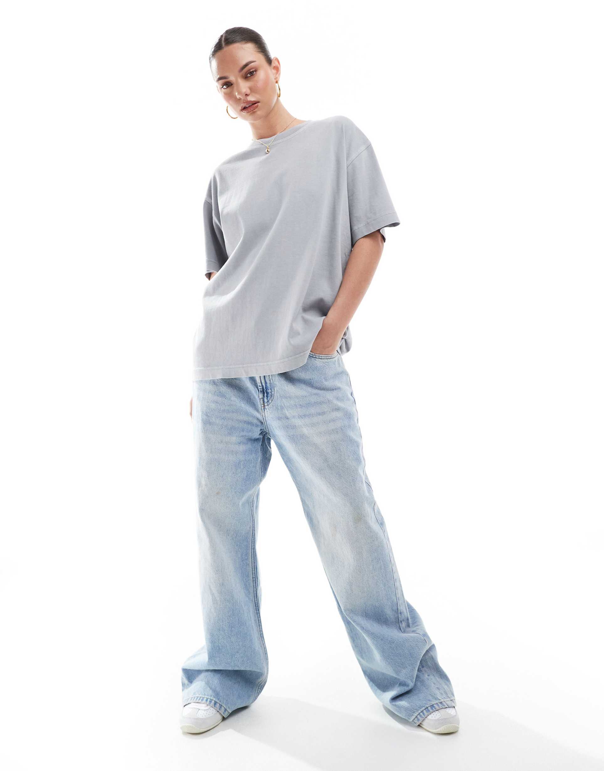pull&bear oversized t-shirt in washed gray