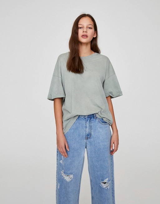Pull&Bear oversized t-shirt in washed green