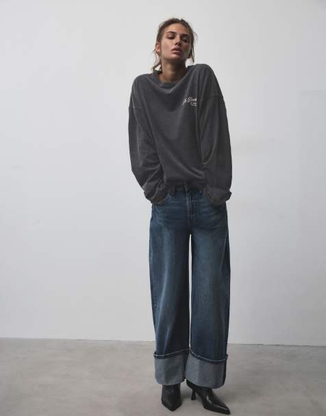 Pull&Bear oversized T-shirt med grafik i sort - view 1