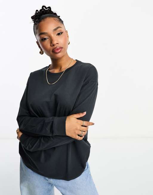 Pull&Bear - Oversized T-shirt med lange ærmer i koksgrå