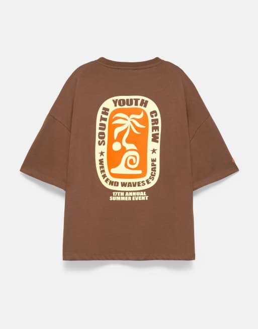 Pull&Bear oversized T-shirt med palmetræsprint i brun, 5 af 5