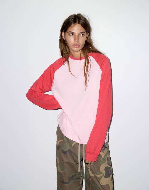 Pull&Bear oversized T-shirt med raglanærmer i pink - view 1