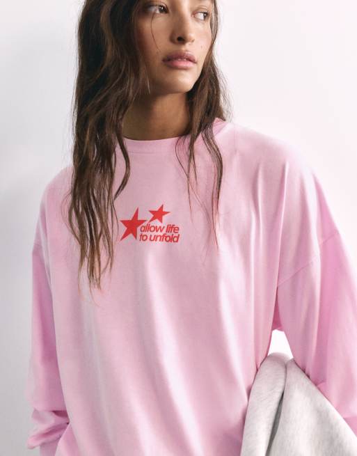 Pull&Bear oversized T-shirt med stjerneprint i pink, 3 af 7