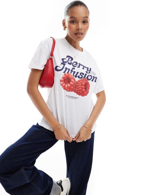 Pull&Bear - Oversized T-shirt met bessenprint in wit