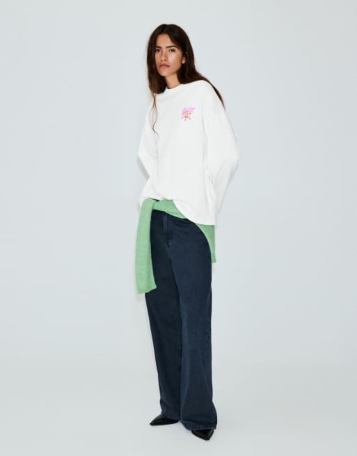 Pull&Bear oversized T-shirt met bloemenprint in ice, 4 van 7
