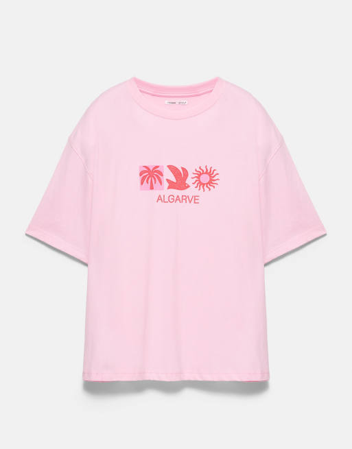 Pull&Bear - Oversized T-shirt met grafische 'Algarve' print in roze, 5 van 7
